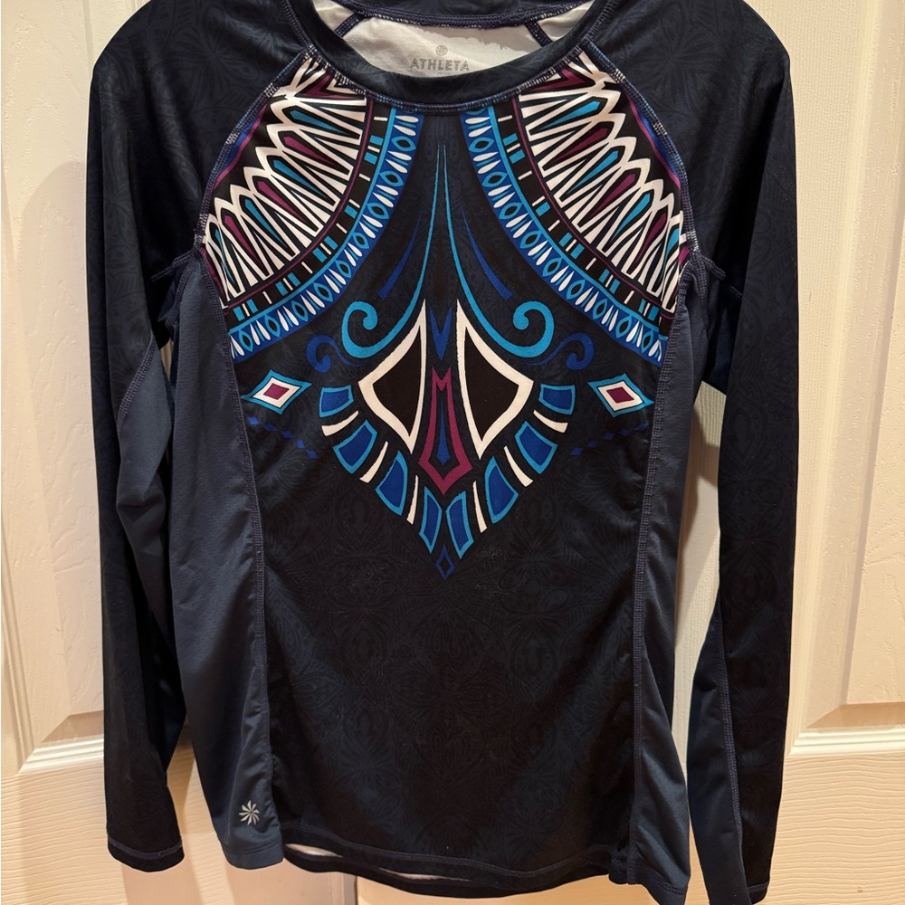 Athleta Navy and Purple Patterned Top